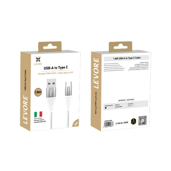 LEVORE WHITE USB A TO TYPE-C 1000MM